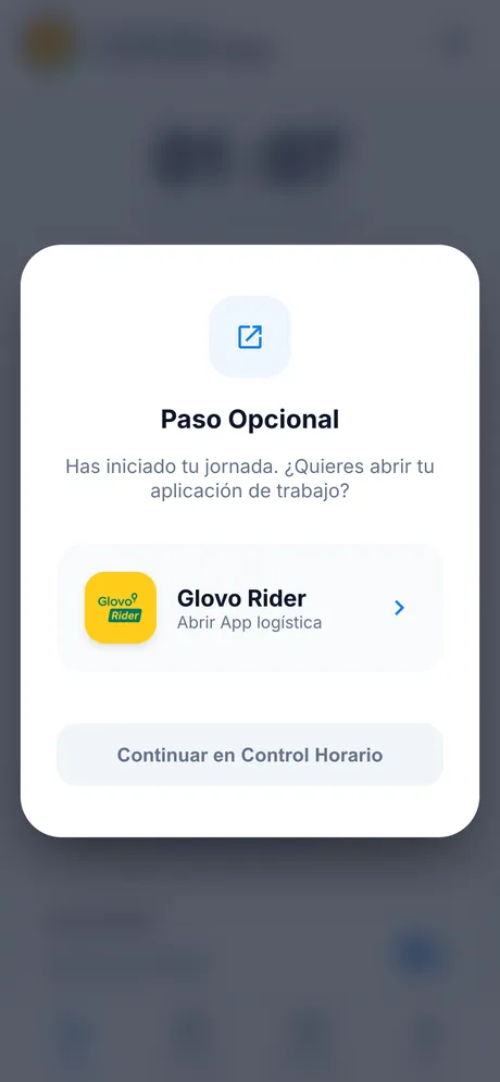 Aviso para abrir la app de reparto tras fichar