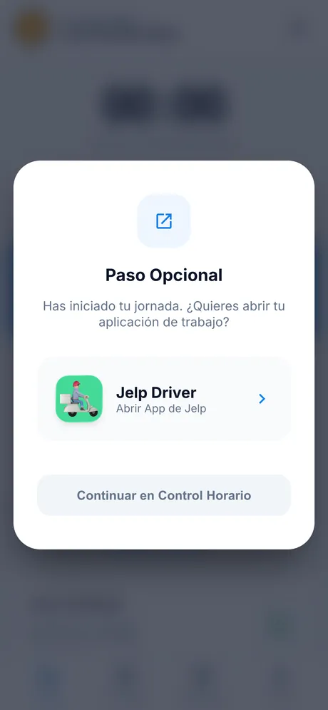 Aviso para abrir la app de conductor tras fichar